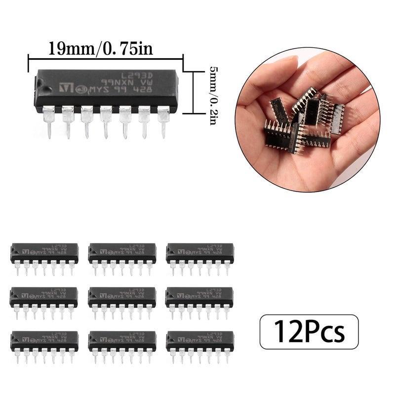 FOXTIP L293 L293D Stepper Push-Pull Motor Driver Controllers IC 16-Pin DIP-16 4.5V-36V (Pack of 12pcs) - Image 2